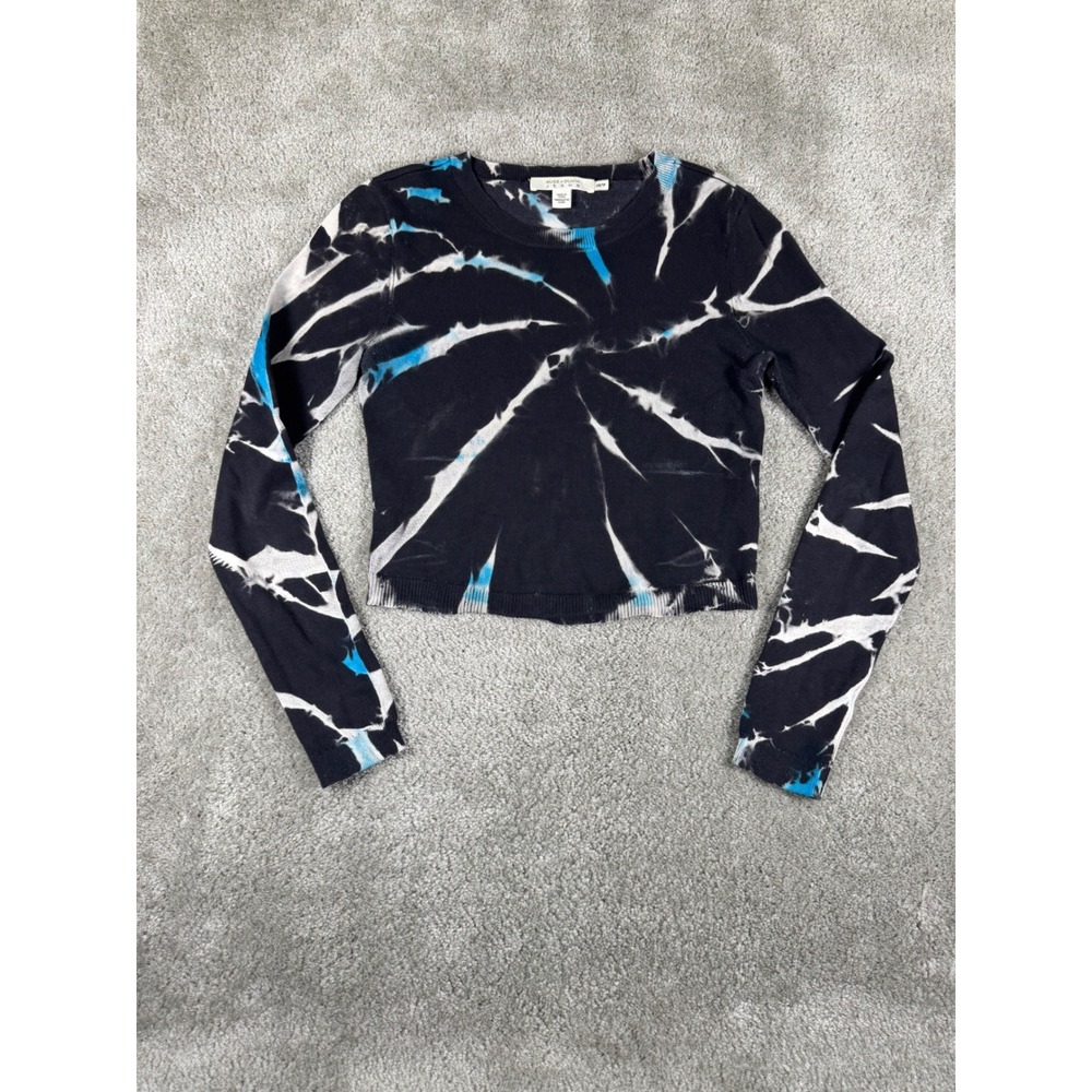 Alice + Olivia Jeans Tie Dye Crop Top Sweater Black Blue White XS CD911S33008
